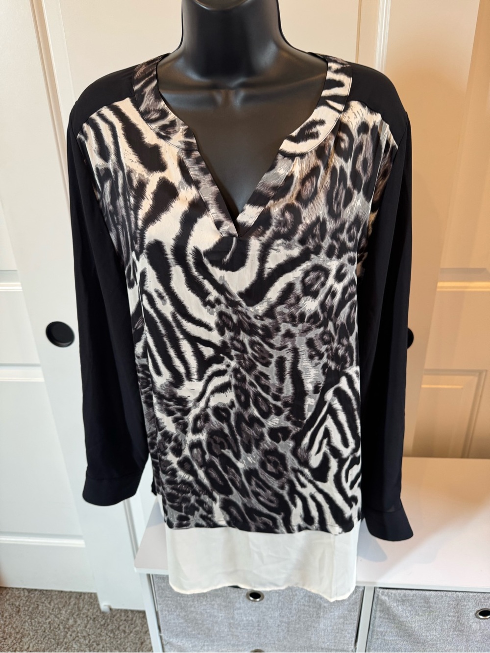 Susan Graver Black & White Animal Print V-Neck Tunic